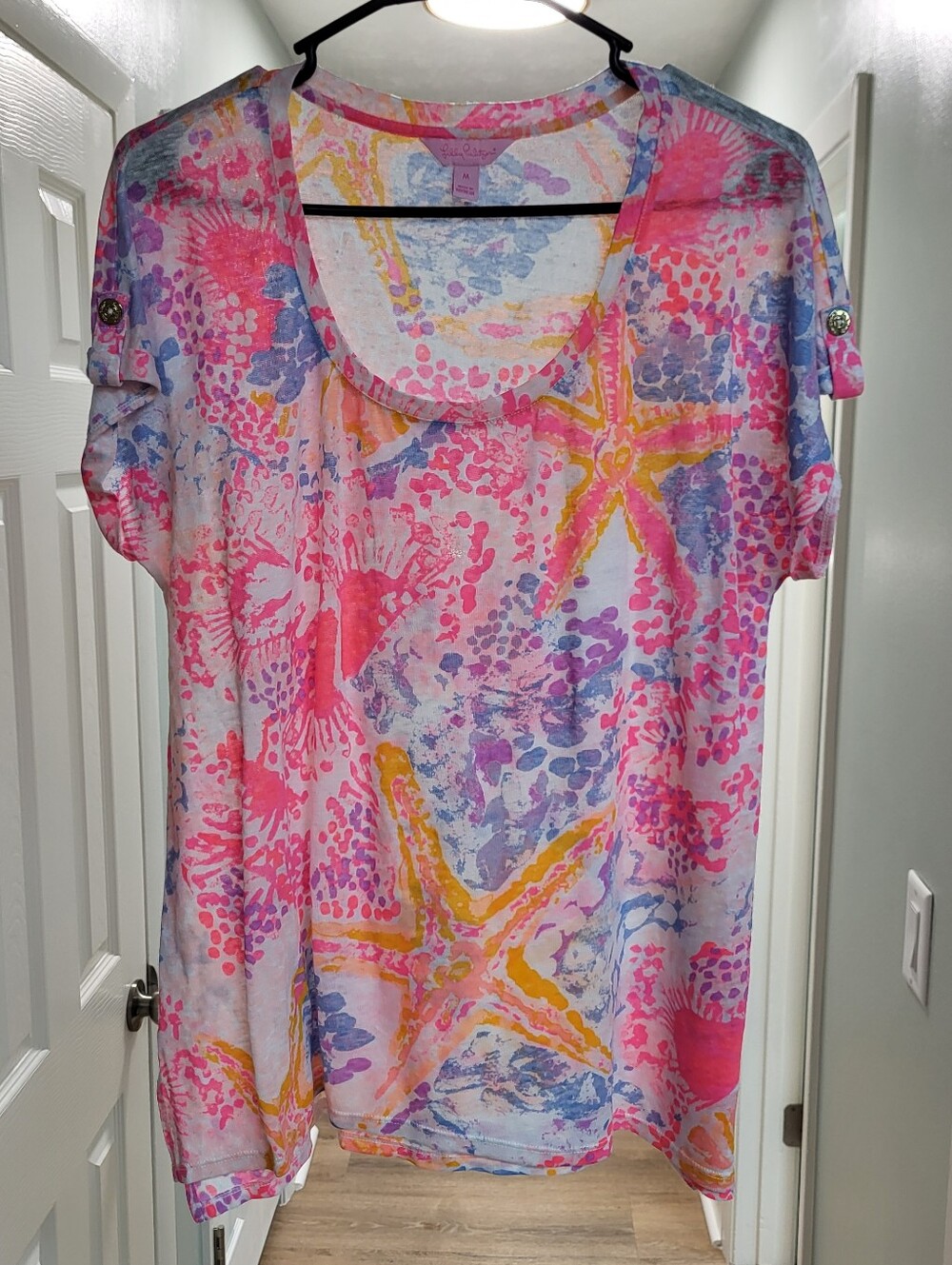 Lilly Pulitzer Linen T Shirt Neon Coral Pink